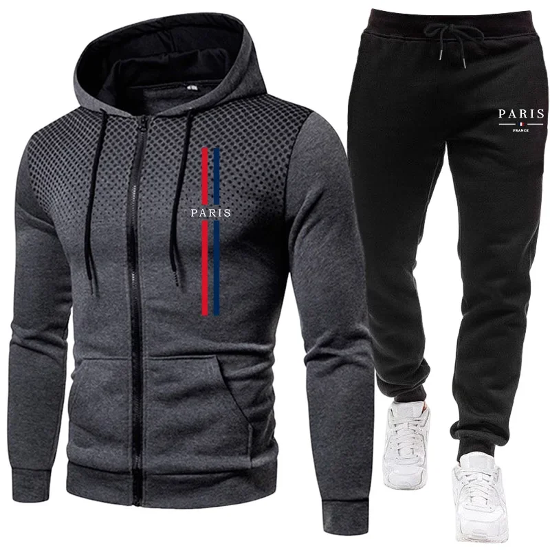 Winter Clothes - Men sports suit zipper jacket+pants two-piece
