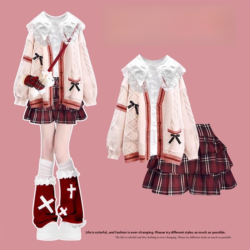 Winter Under Clothing - Red Plaid Sweater Dress Women's Fashion